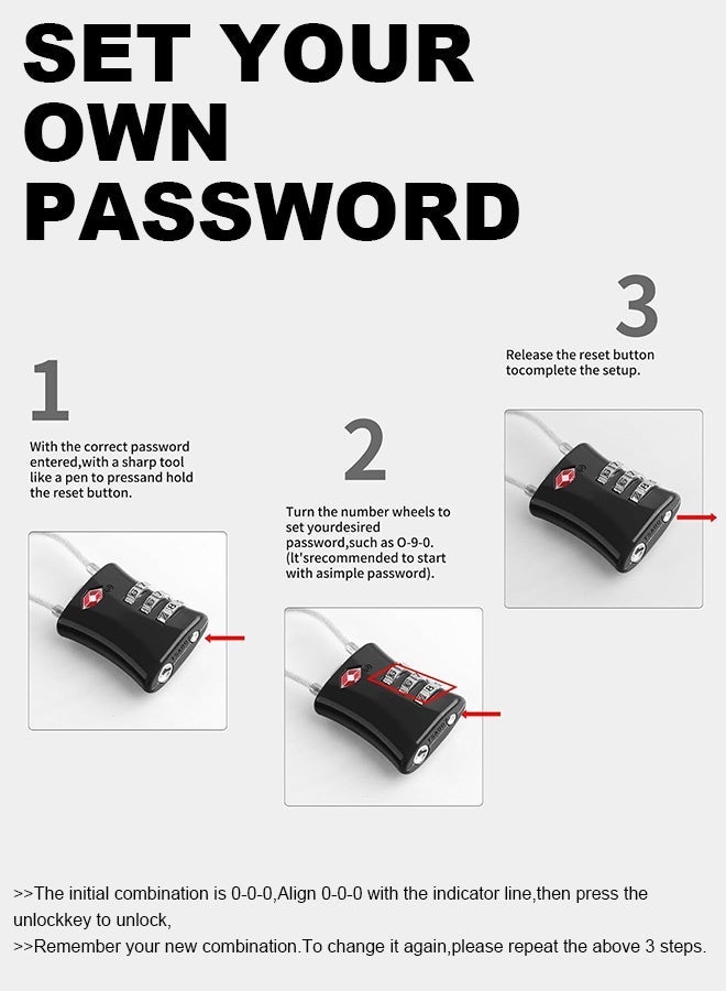 بشكل مختصر [عبوة من قطعتين] أقفال أمتعة TSA، [أحدث إصدار] أقفال أمان بثلاثة أرقام، أقفال برموز، أقفال برموز لحقائب السفر، حقائب الأمتعة، الخزائن، إلخ. أسود - Image 5